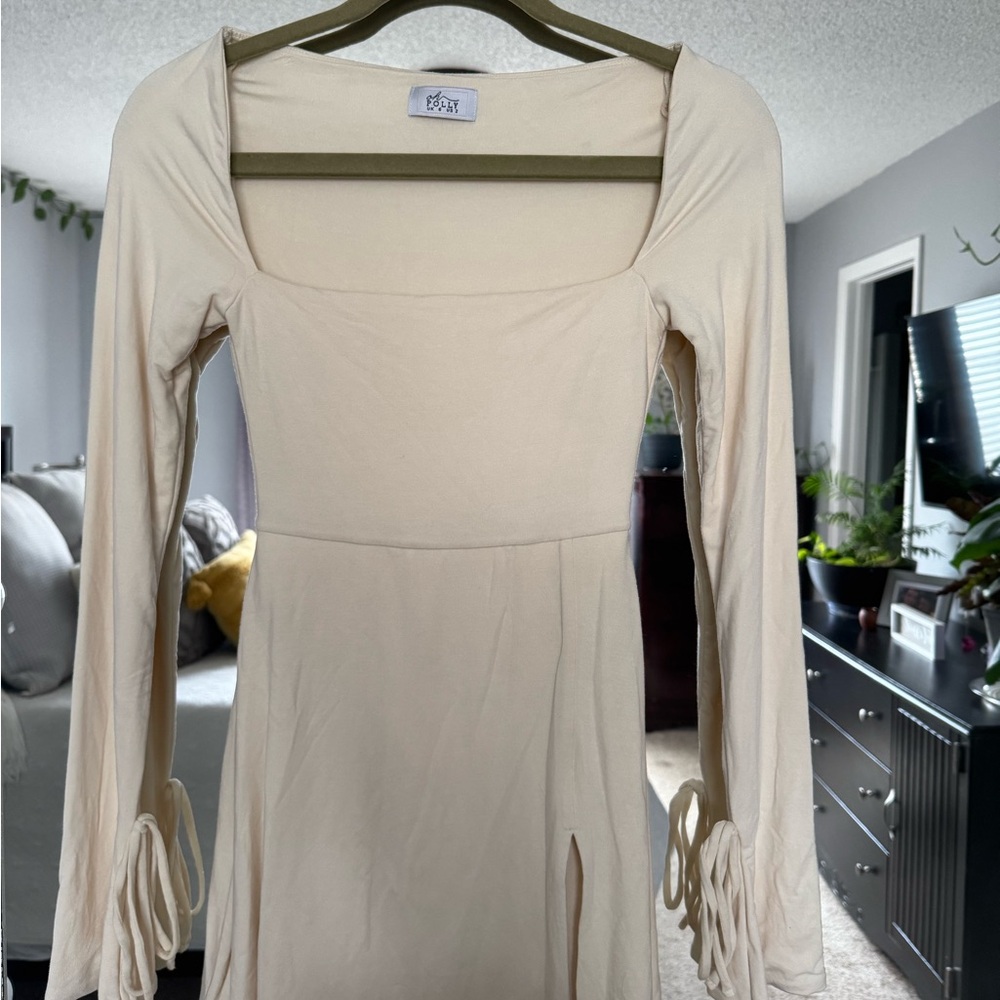 Oh Polly Elegant Cream Long Sleeve Dress